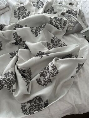 Duck River Textiles Luxurious De Luxe Gray Damask Grommet Curtains 2 Panel Set